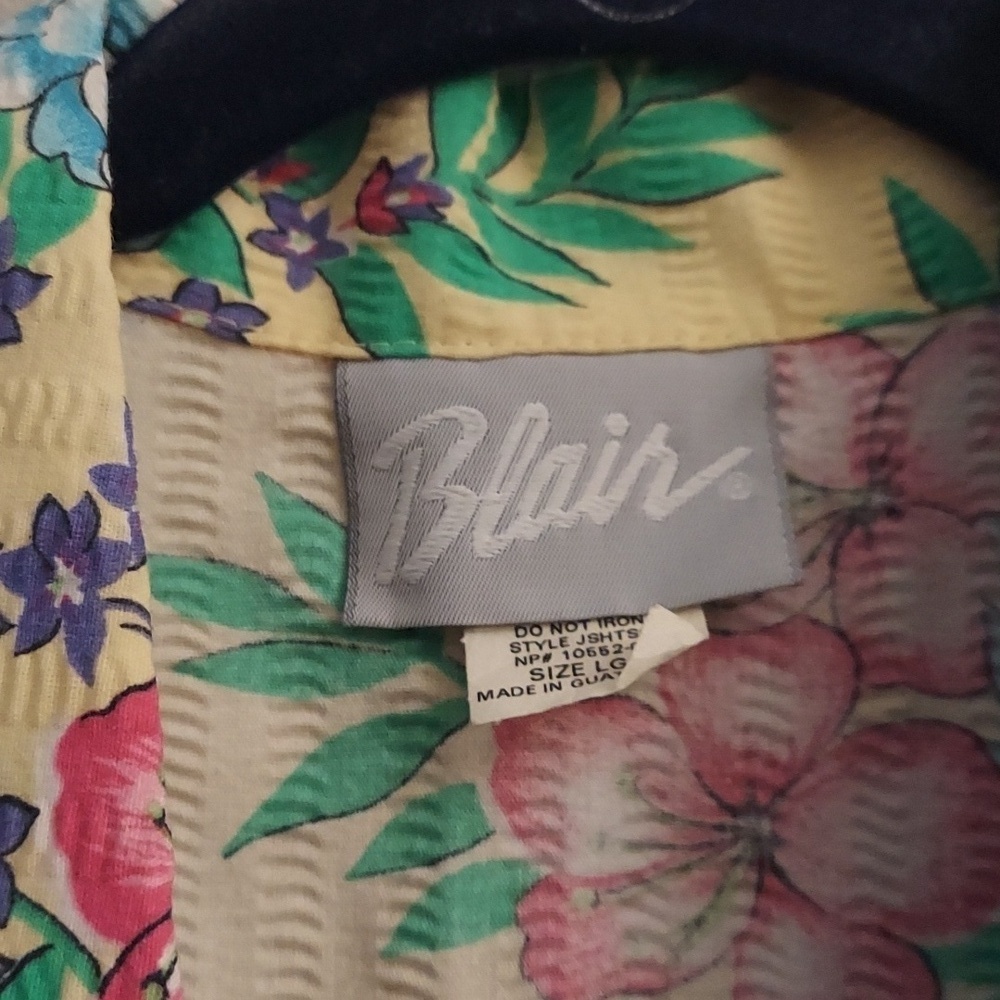 BLAIR Vintage 90's Button Down Faux Tank Floral Short Sleeve Top L Grandmacore - Picture 2 of 13